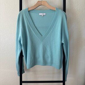 Intermix Elroy V-Neck Cashmere Sweater in Turquoise Blue Size‎ XL